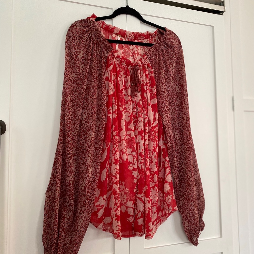 ANTHROPOLOGIE FREE PEOPLE RED TOP BLOUSE L/10/12 NEW W/Tag